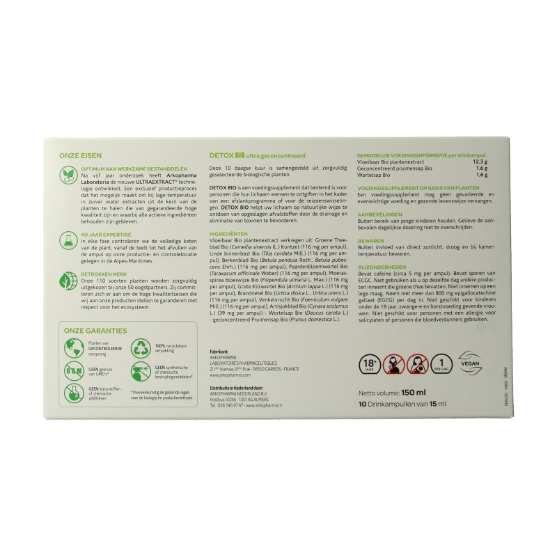 Arkofluids Detox drinkampullen 15ml bio 10 Ampullen