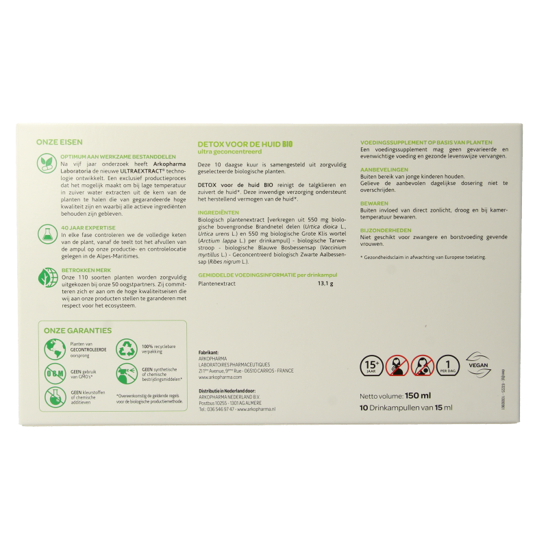 Arkofluids Detox huid bio 10 Ampullen