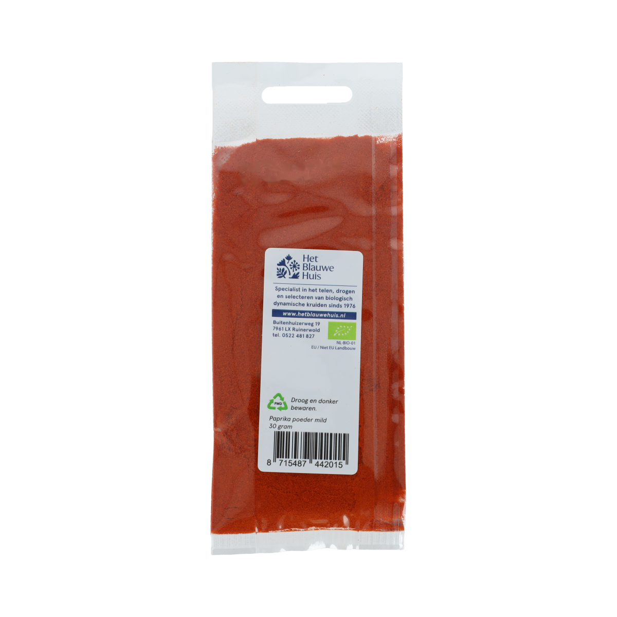 Het Blauwe Huis Paprikapoeder mild bio 30.00 Gram