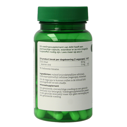 AOV 531 Zink citraat 15mg 60.00 Vegetarische capsules