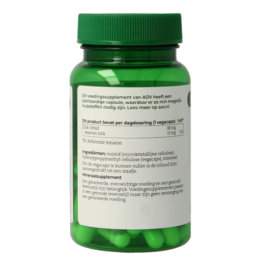 AOV 531 Zink citraat 15mg 60 Vegetarische capsules