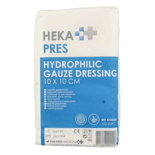 Hekapres Hydrofiele gaaskompres 10 x 10cm 100 Stuks