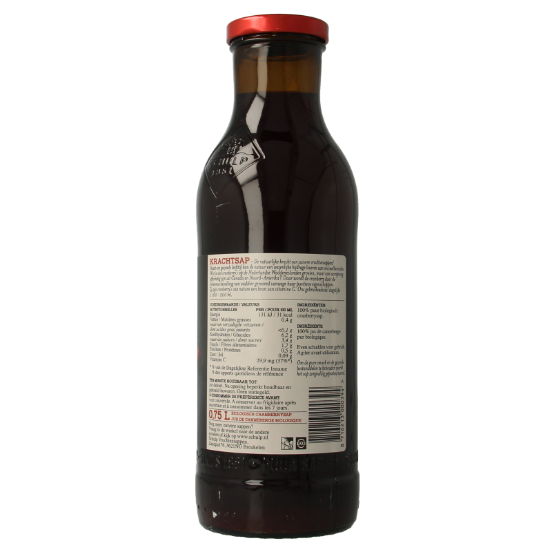 Schulp Krachtsap cranberrysap puur bio 750 Milliliter