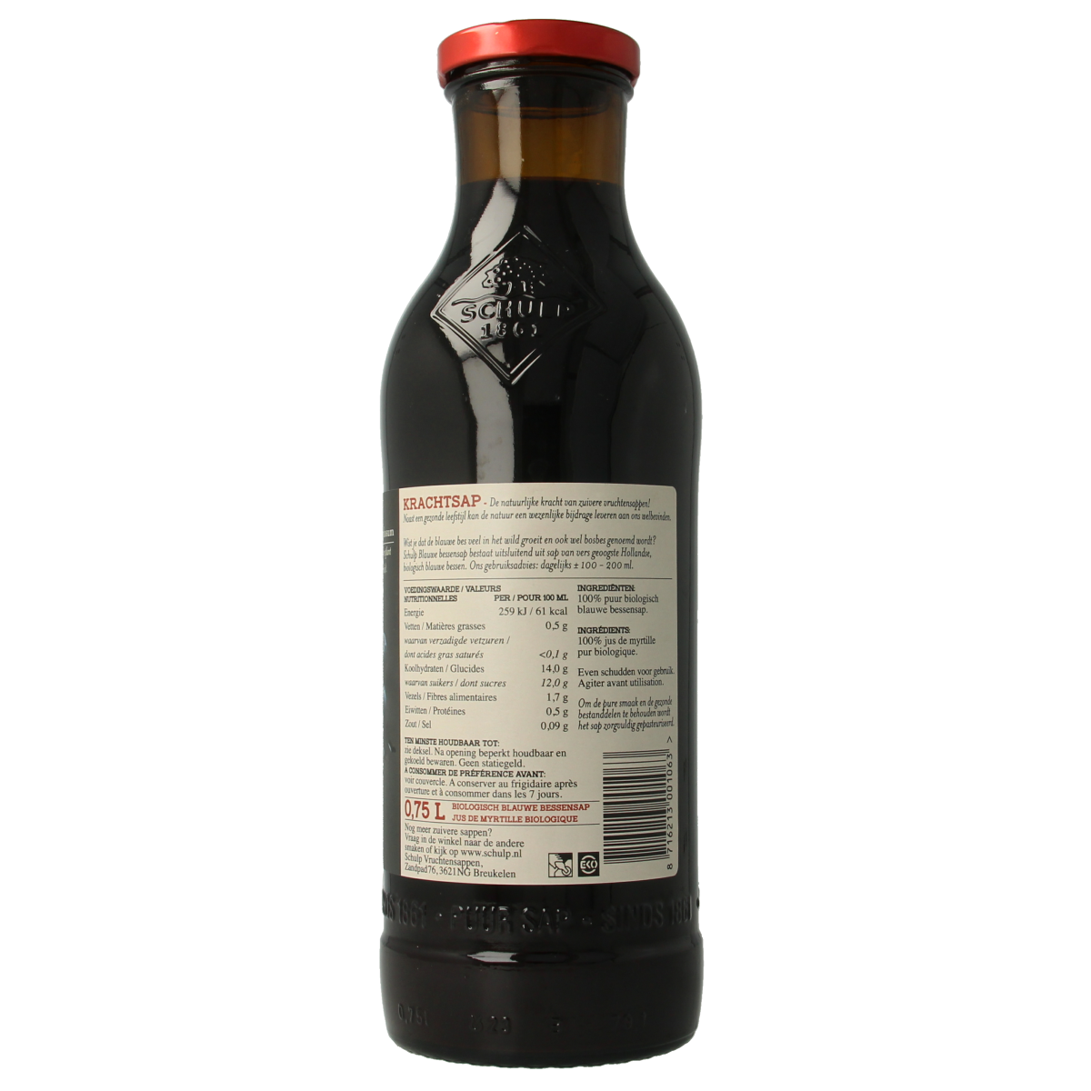 Schulp Krachtsap blauwe bessensap puur bio 750.00 Milliliter