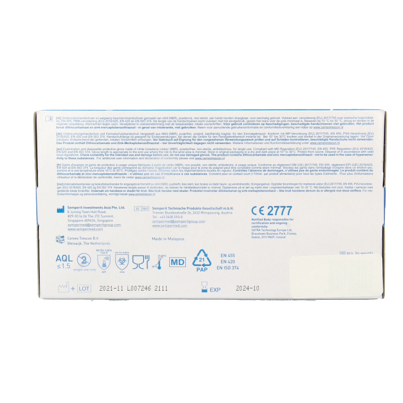 CMT Onderzoekshandschoen nitriel wit poedervrij maat S 100 Stuks