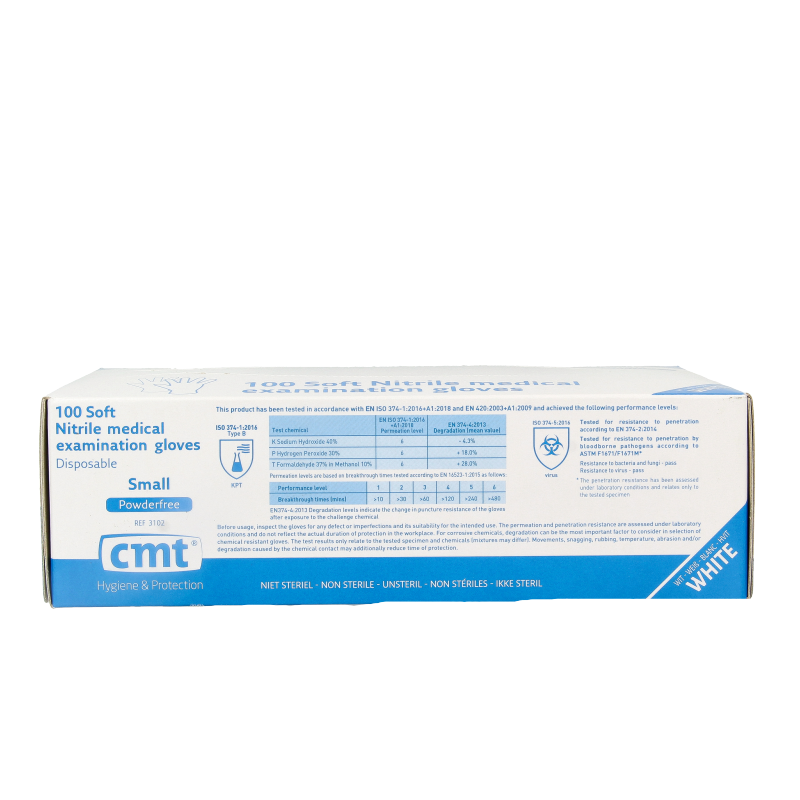CMT Onderzoekshandschoen nitriel wit poedervrij maat S 100 Stuks