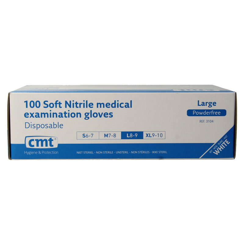 CMT Onderzoekshandschoen nitriel wit poedervrij maat L 100 Stuks