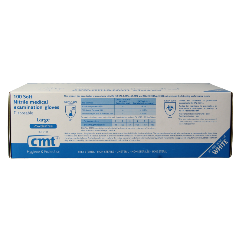 CMT Onderzoekshandschoen nitriel wit poedervrij maat L 100 Stuks