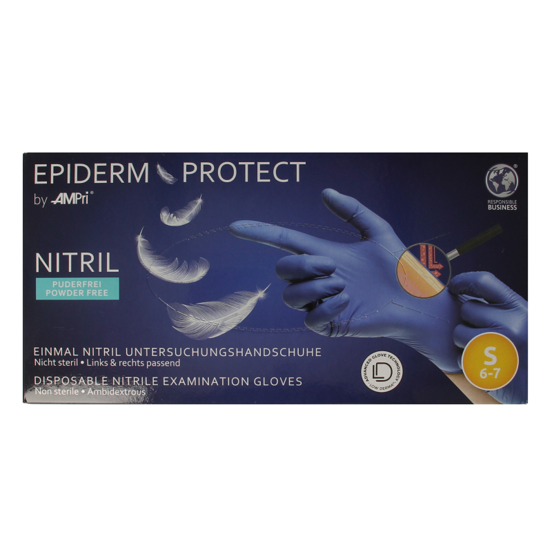 Epiderm Protect Nitriel onderzoekhandschoen poedervrij S blauw 100 Stuks