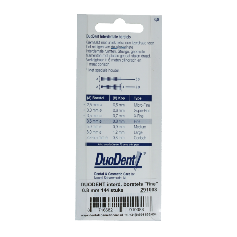 Duodent Interdentaal borstel fine 0.8 144 Stuks