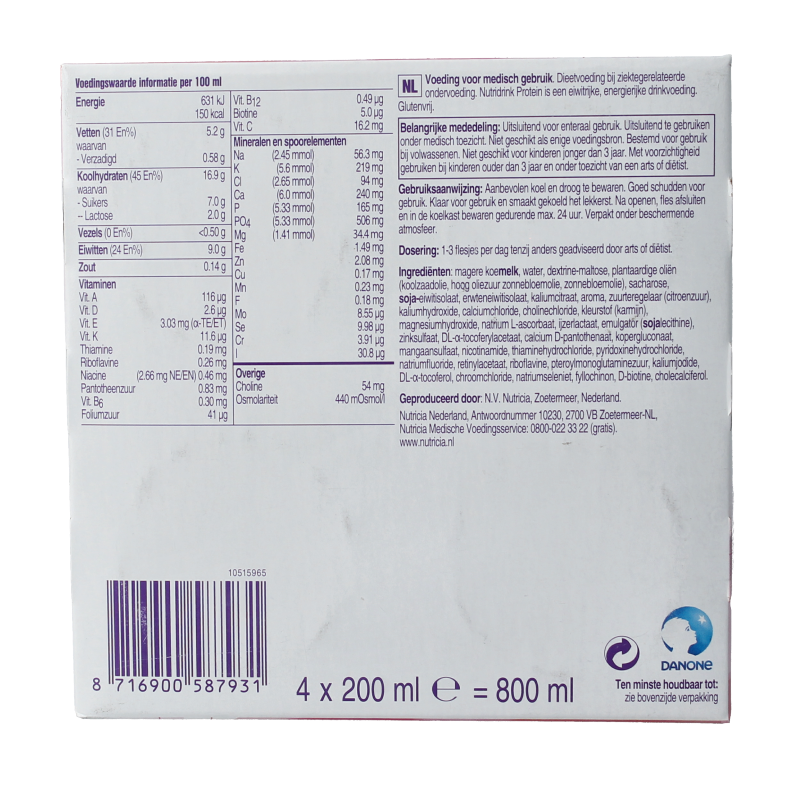 Nutridrink Protein aardbei 200ml 4 Stuks