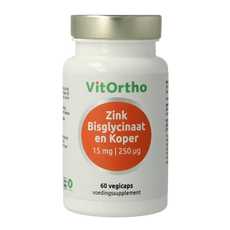 VitOrtho Zink bisglycinaat 15mg en koper 250mcg 60 Vegetarische capsules