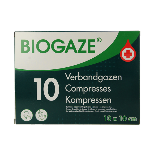 Biogaze Verbandgaas/kompres 10 x 10cm 10 Stuks