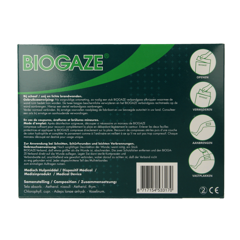 Biogaze Verbandgaas/kompres 10 x 10cm 10 Stuks
