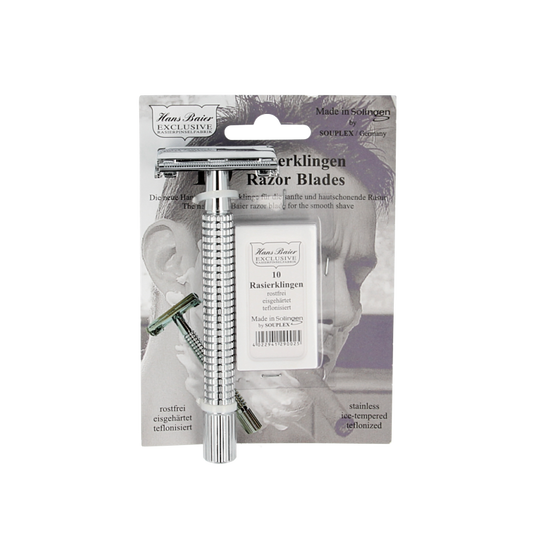 Hans Baier Veiligheidsscheermes chroom blister met 10 mesjes 1 Stuks