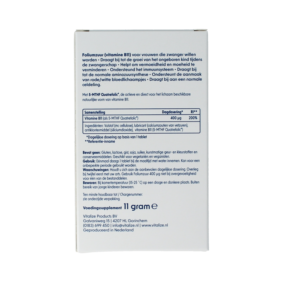 Vitalize Foliumzuur 400mcg 90.00 Tabletten