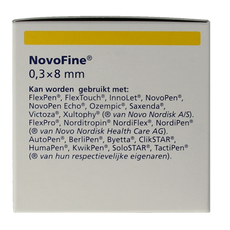 Novo Nordisk Novofine naalden 0.30 x 8 mm 30 gram  100 Stuks