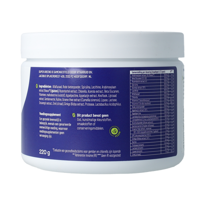 Vitakruid Super Greens 25 nutrienten oa probiotica & enzymen 220.00 Gram