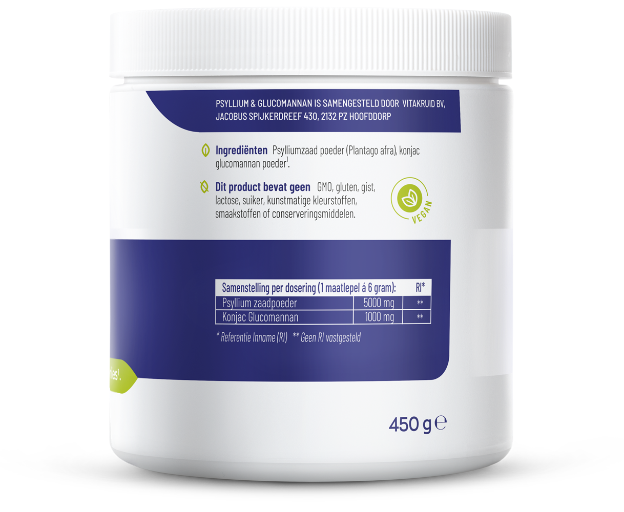 Vitakruid Psyllium 5000 mg & Glucomannan 1000 mg vezels 450 Gram