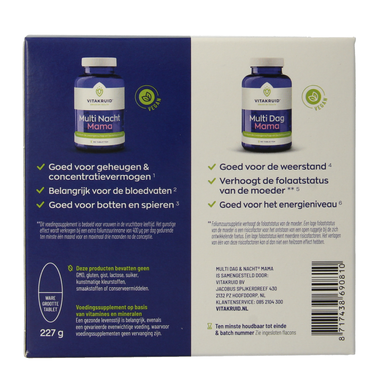 Vitakruid Multi Dag & Nacht Mama 100% Vegan 2 x 90 180 Tabletten