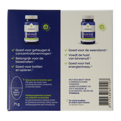 Vitakruid Multi Dag & Nacht Vrouw 100% Vegan 2 x 30 60.00 Tabletten