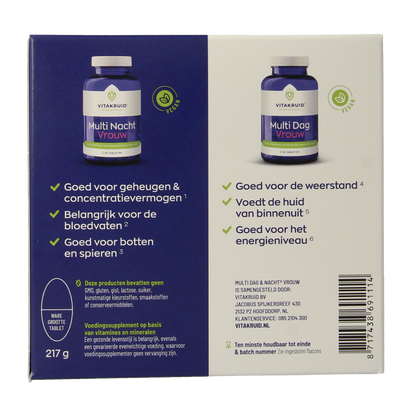 Vitakruid Multi Dag & Nacht Vrouw 100% Vegan 2 x 90 180.00 Tabletten