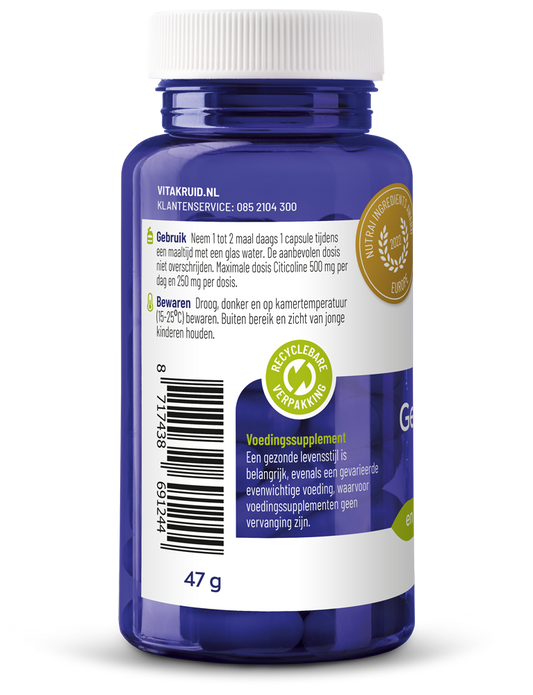 Vitakruid Geheugenformule oa Bacopa monnieri Citicoline OPC 60 Vegetarische capsules