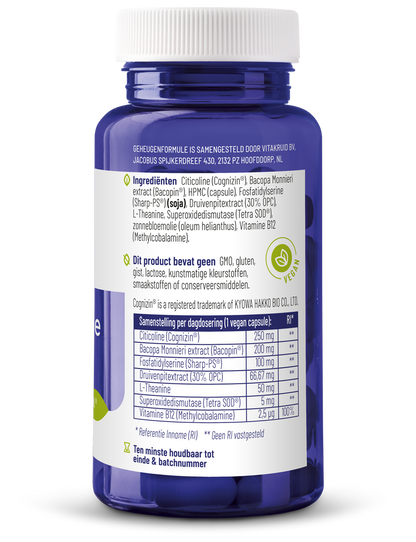 Vitakruid Geheugenformule oa Bacopa monnieri Citicoline OPC 60.00 Vegetarische capsules