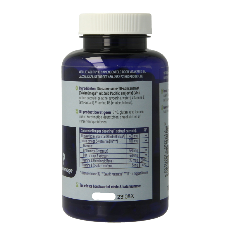 Vitakruid Visolie 1400 TG Triglyceriden met D3 60 Softgels