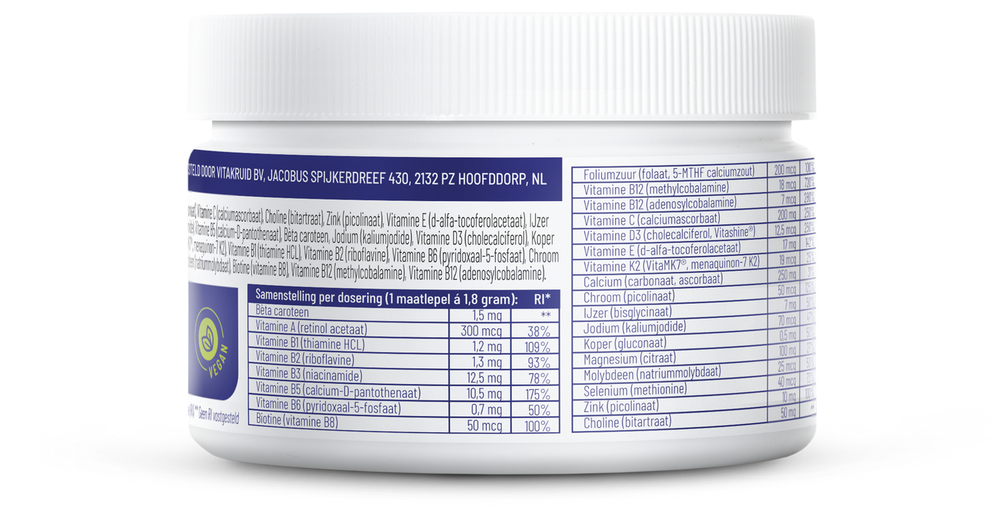 Vitakruid Multi Basis Vegan poeder met natuurlijke vormen 163 Gram