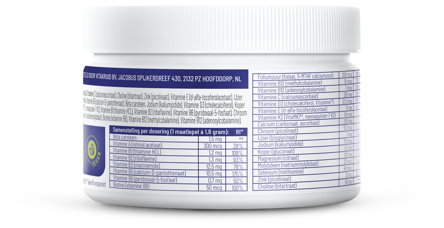 Vitakruid Multi Basis Vegan poeder met natuurlijke vormen 163 Gram