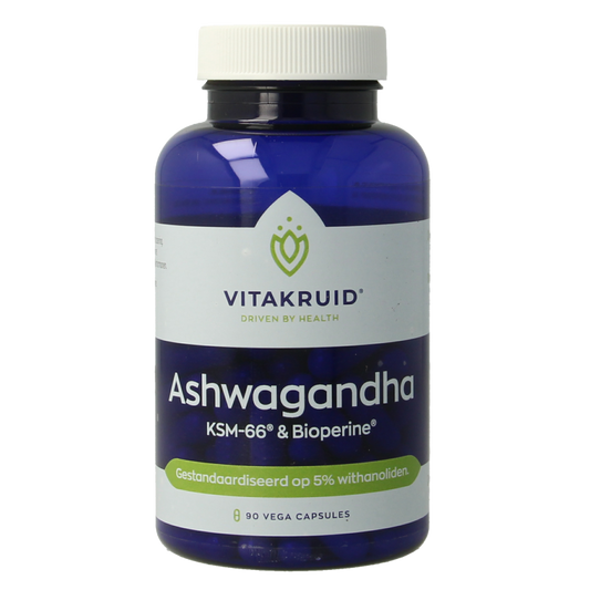 Vitakruid Ashwagandha 5% withanoliden KSM-66 & Bioperine 90 Vegetarische capsules