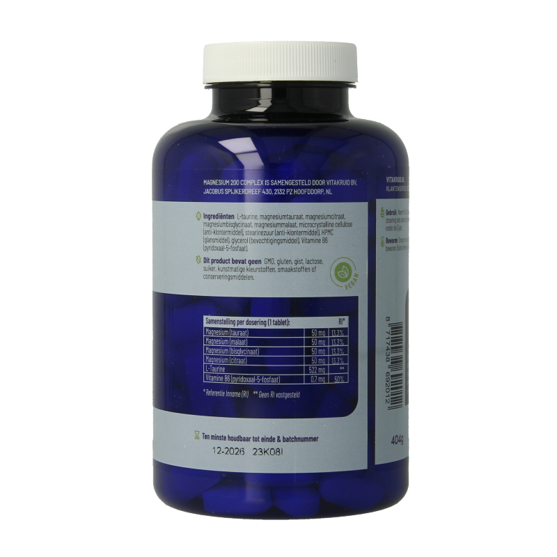Vitakruid Magnesium 200 Complex Tauraat Malaat Bisglycinaat 180 Tabletten
