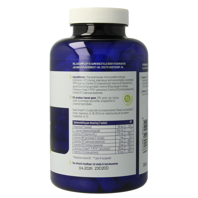 Vitakruid RelaxComplex oa Magnesium Tauraat & Vitamine D3 180 Tabletten