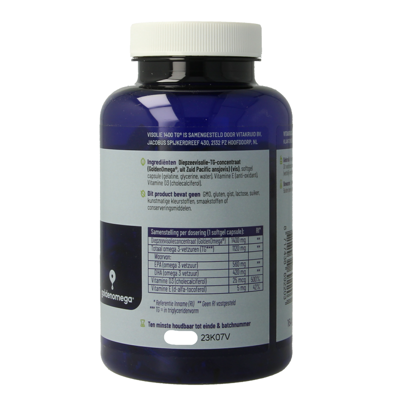 Vitakruid Visolie 1400 TG Triglyceriden met D3 90 Softgels