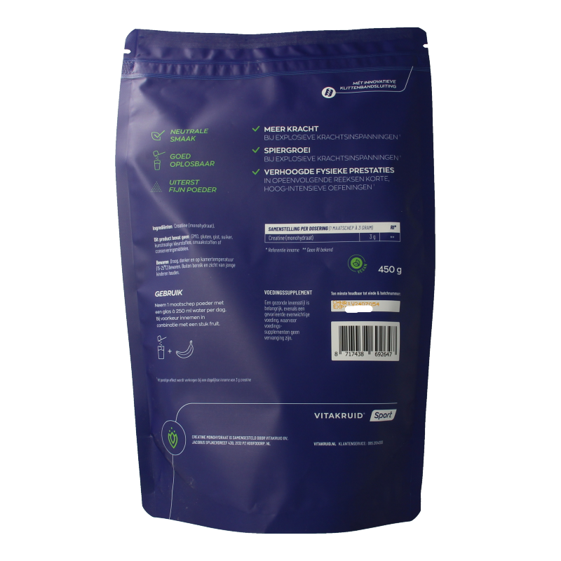 Vitakruid Creatine Monohydraat gemicroniseerd tot 200 mesh 450 Gram