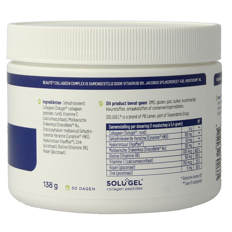 Vitakruid Beaute Collageen complex Keratine Hyaluronzuur 138 Gram