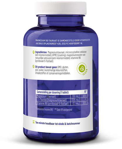 Vitakruid Magnesium 150 Tauraat met vitamine B6 (P-5-P) 90.00 Tabletten