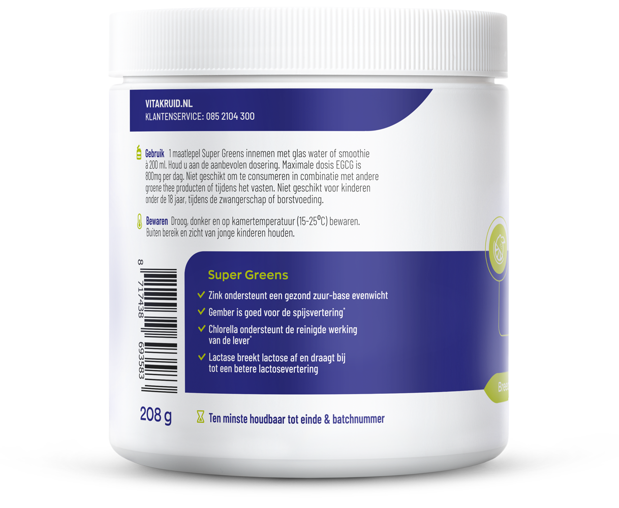 Vitakruid Super greens lime oa probiotica en enzymen 208 Gram