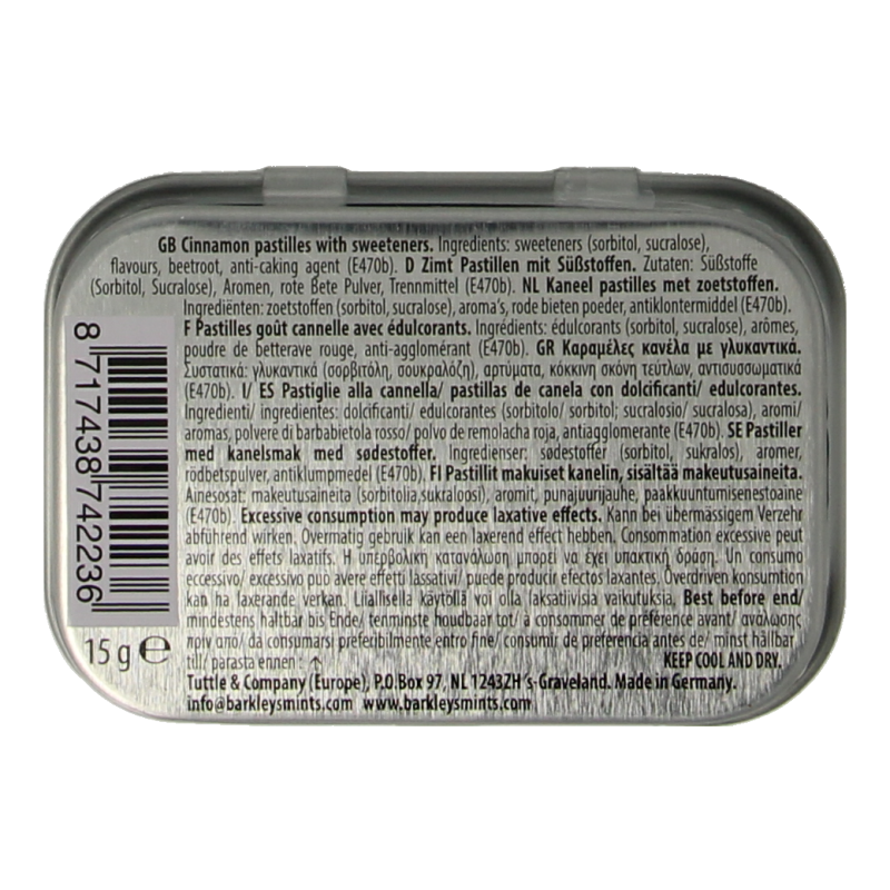 Barkleys Mints cinnamon sugarfree 15 Gram