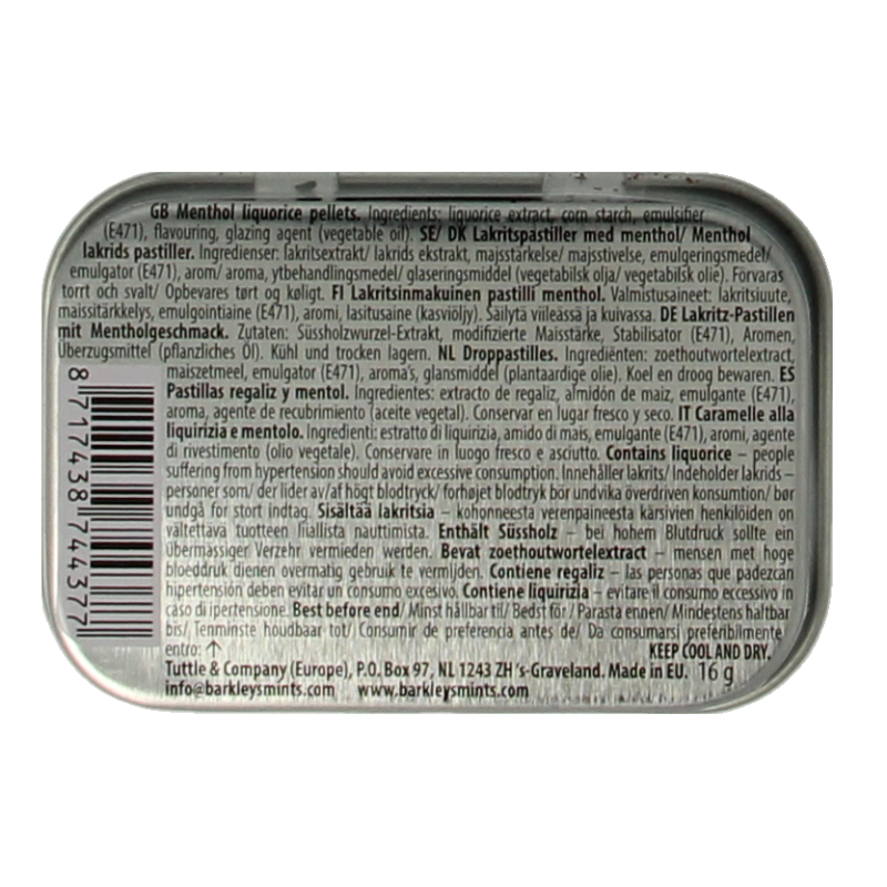 Barkleys Liquorice pellets menthol 16 Gram
