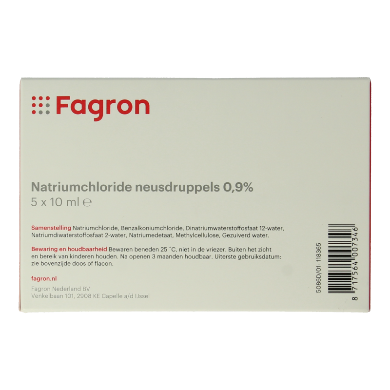 Fagron Natriumchloride neusdruppels 0.9% 10ml 5 Stuks