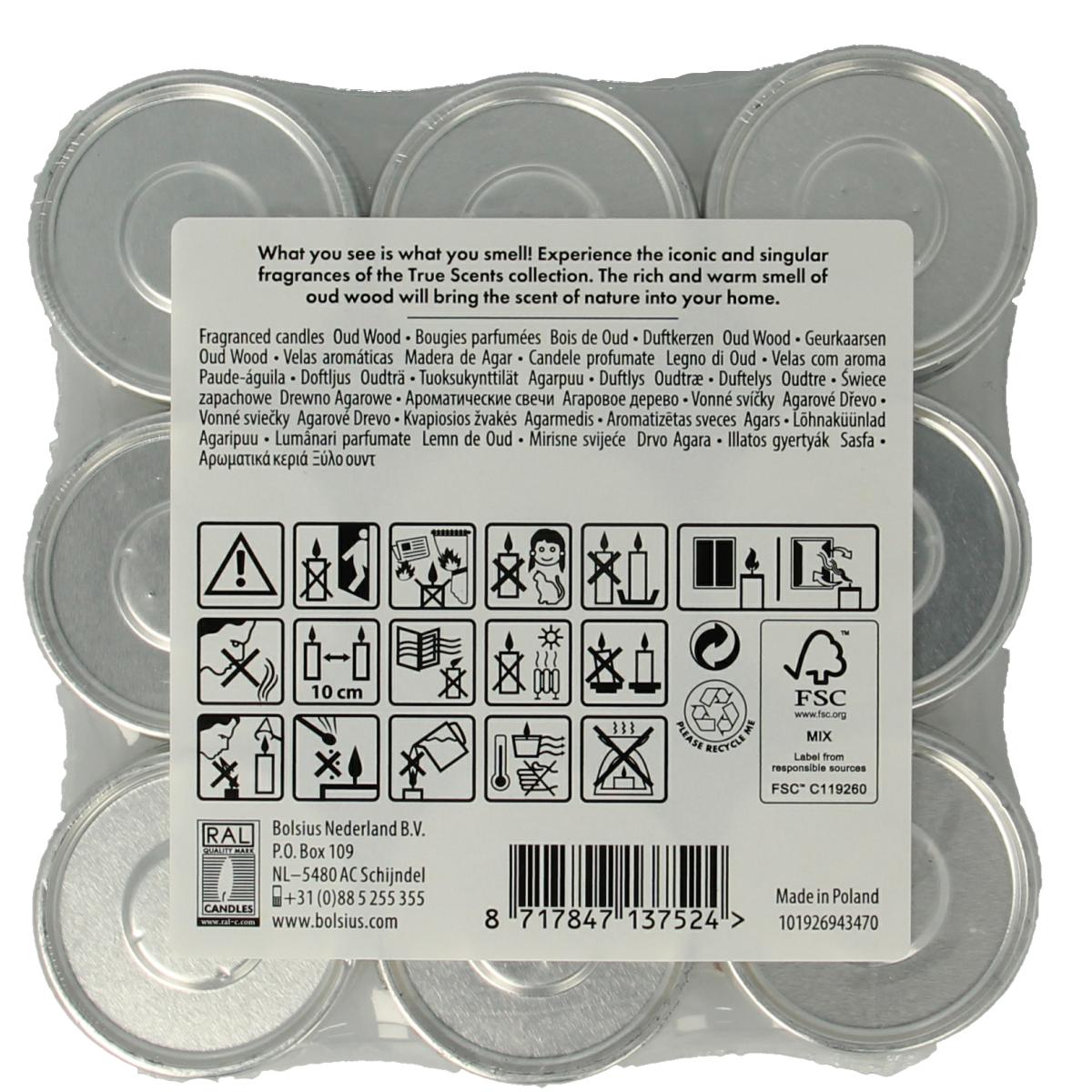 Bolsius True Scents theelichten old wood 18.00 Stuks