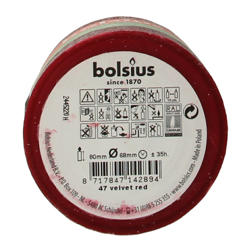 Bolsius Rustiekkaars shine 80/68 velvet red 1 Stuks