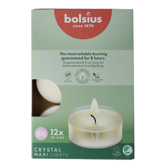 Bolsius Crystal maxi lights 8 uur doos 12.00 Stuks