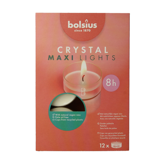 Bolsius Crystal maxi lights 8 uur doos 12 Stuks