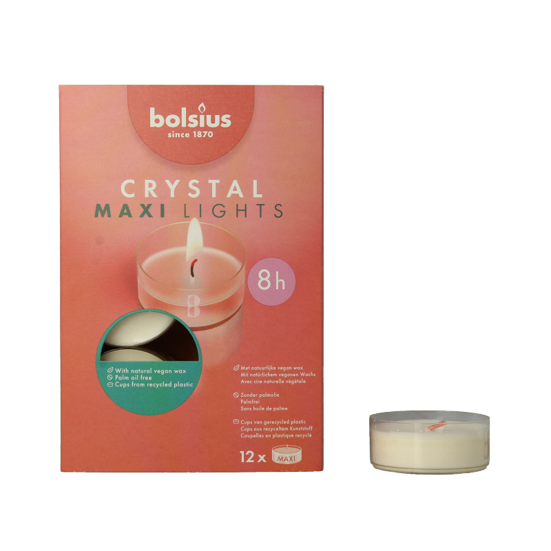 Bolsius Crystal maxi lights 8 uur doos 12 Stuks