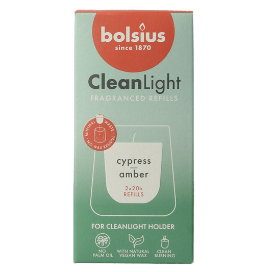 Bolsius Clean Light navulling cypress / Amber 2 Stuks