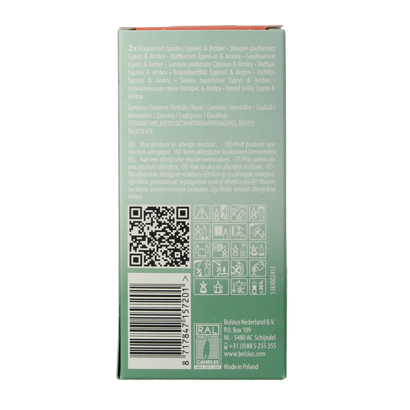 Bolsius Clean Light navulling cypress / Amber 2 Stuks