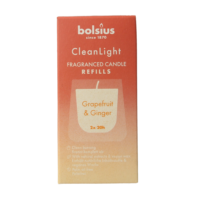 Bolsius Clean Light navulling 2 pack Grapefruit / Ginger 212 Gram